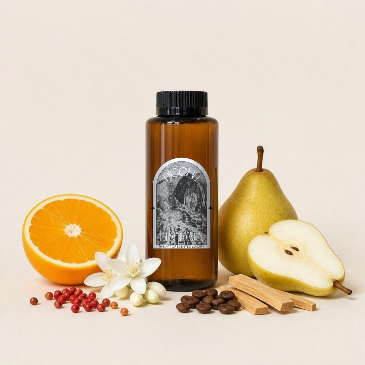 BREDAUX Picchu geurolie met sinaasappel, roze peper, neroli, peer, koffie en zacht hout